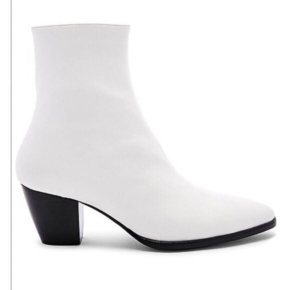 Revolve Raye Landon Bootie Womens 8 White Leather Side Zip Block Heel Formal Ank - Picture 2 of 6